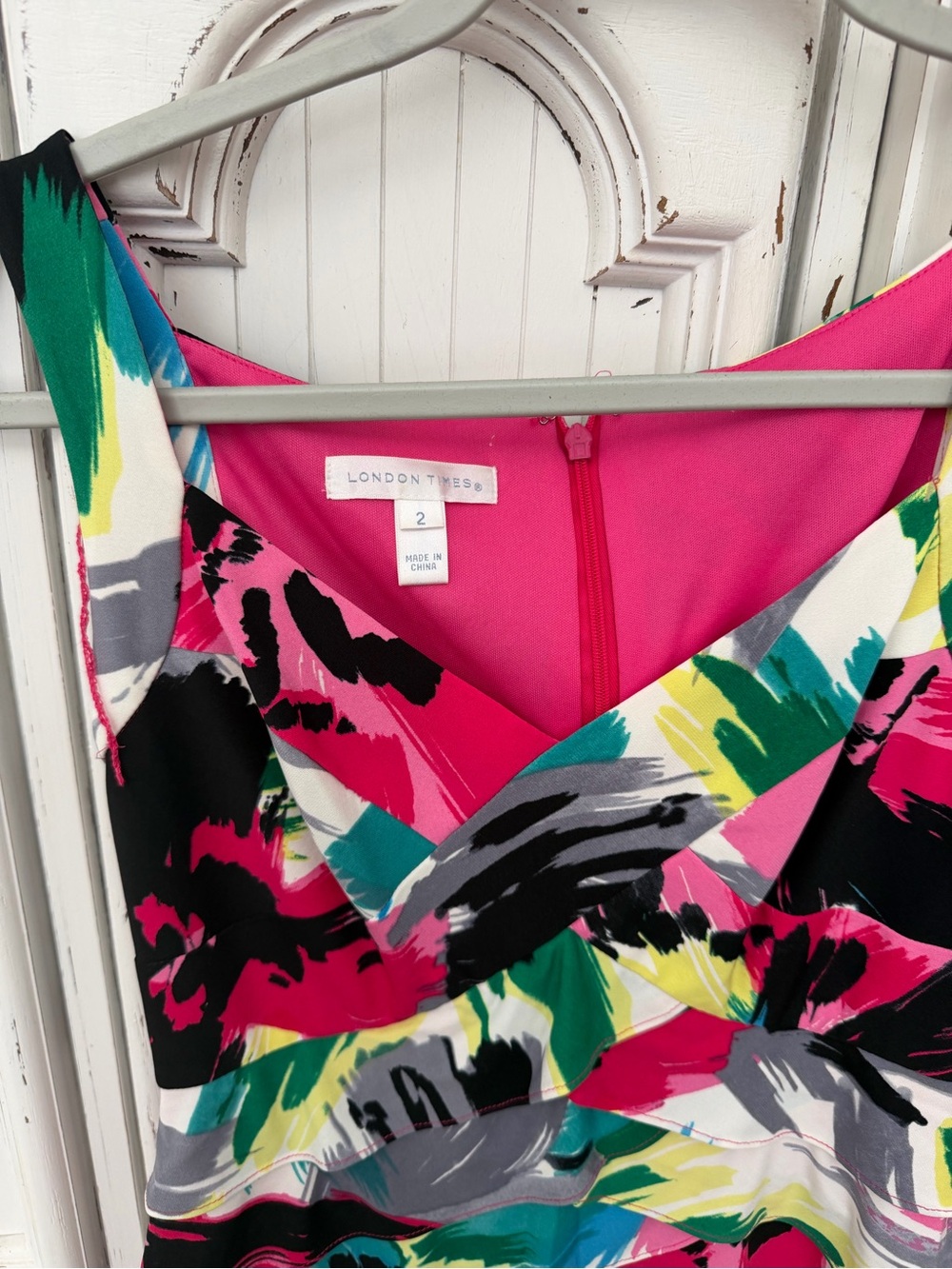 London Times Multicolor V-Neck Ruffle Dress - Picture 2 of 3